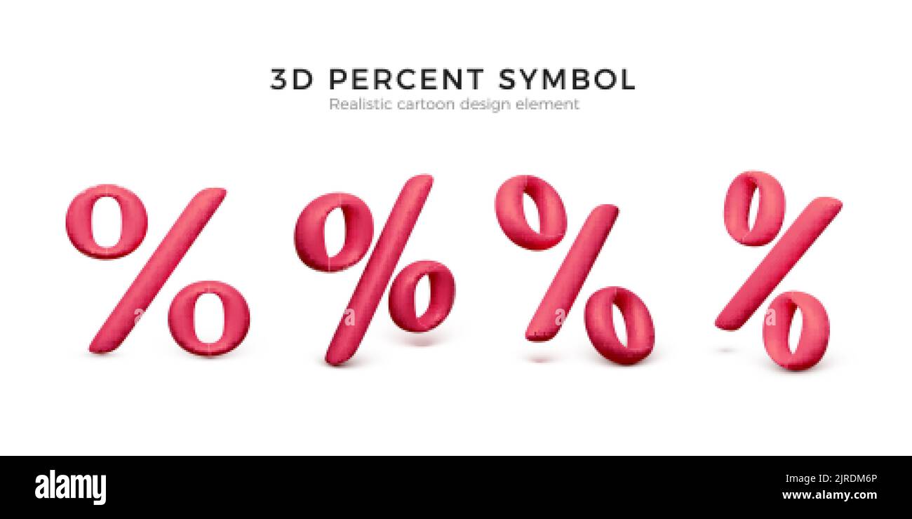 Set di icone rosse della percentuale. Rappresentazione del simbolo di 3D percentuale in rosso. Elemento di progettazione dell'oggetto business. Illustrazione vettoriale isolata su sfondo bianco Illustrazione Vettoriale