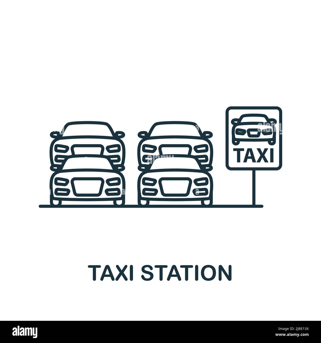 Icona della stazione dei taxi. Linea semplice icona per modelli, web design e infografiche Illustrazione Vettoriale