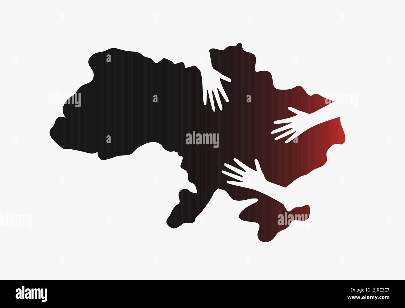 Guerra in Ucraina banner, infografica per le notizie. Palme di mani sul territorio ucraino. Aggressione della Federazione Russa contro la nazione Ucraina Illustrazione Vettoriale