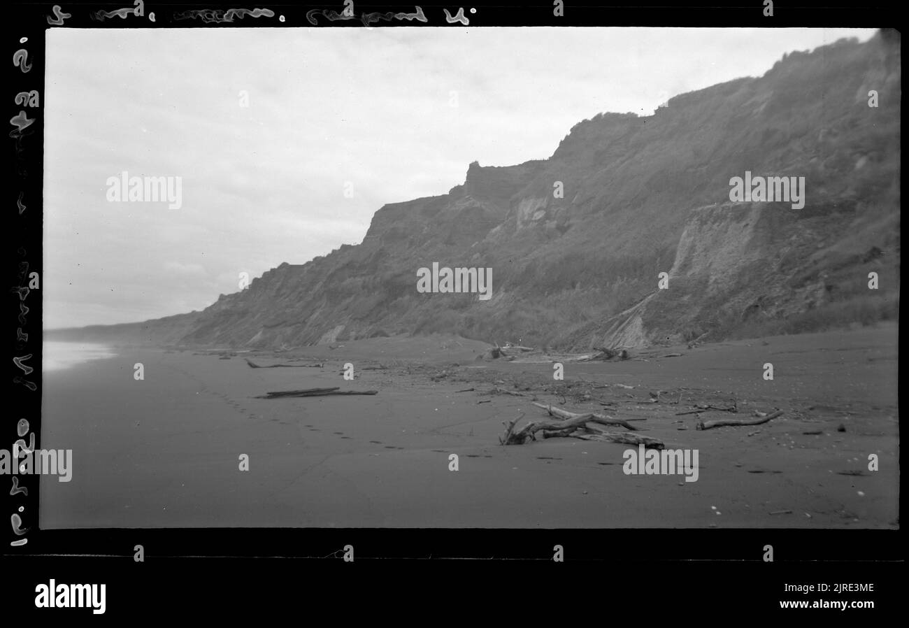 Wanganui scogliere a sud del 'maggiordomo' - guardando a sud, 16 febbraio 1950, di Leslie Adkin. Foto Stock