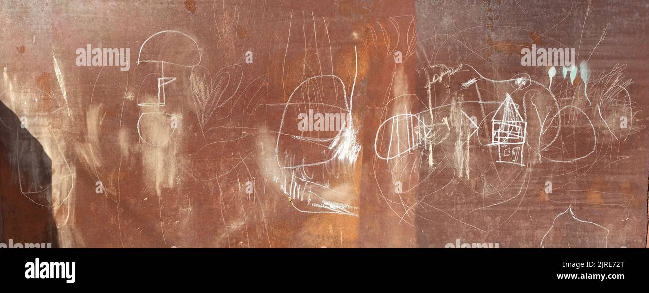 Disegno Graffiti dipinto sulla recinzione Foto Stock