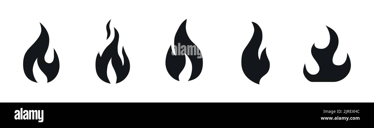 Set di simboli di fuoco e set di icone di illustrazione del vettore di fiamma Illustrazione Vettoriale