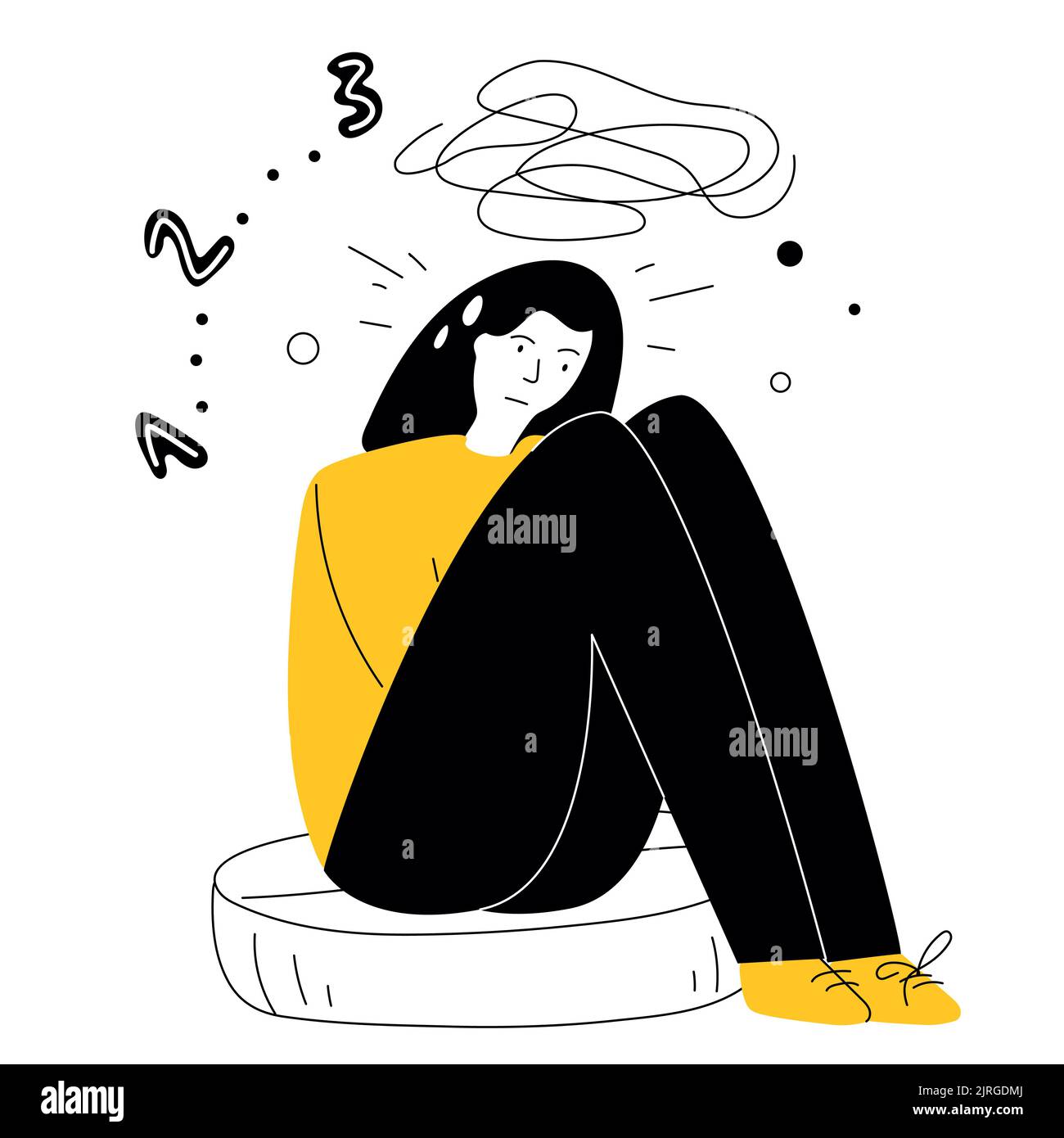 Sintomi di disturbo ossessivo compulsivo con la paura della ragazza, ha pensieri invadenti e conteggio. Concetto di illustrazione vettoriale OCD con disagio alla neurosi Illustrazione Vettoriale