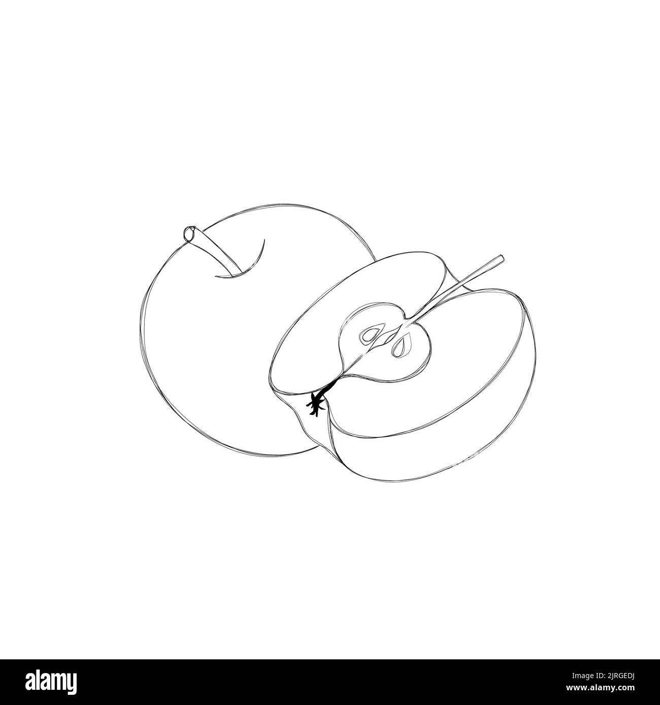 melograno maturo gustoso e metà di un melograno - un modello per un libro da colorare dei bambini, un compito dei bambini per colorare un'immagine Foto Stock