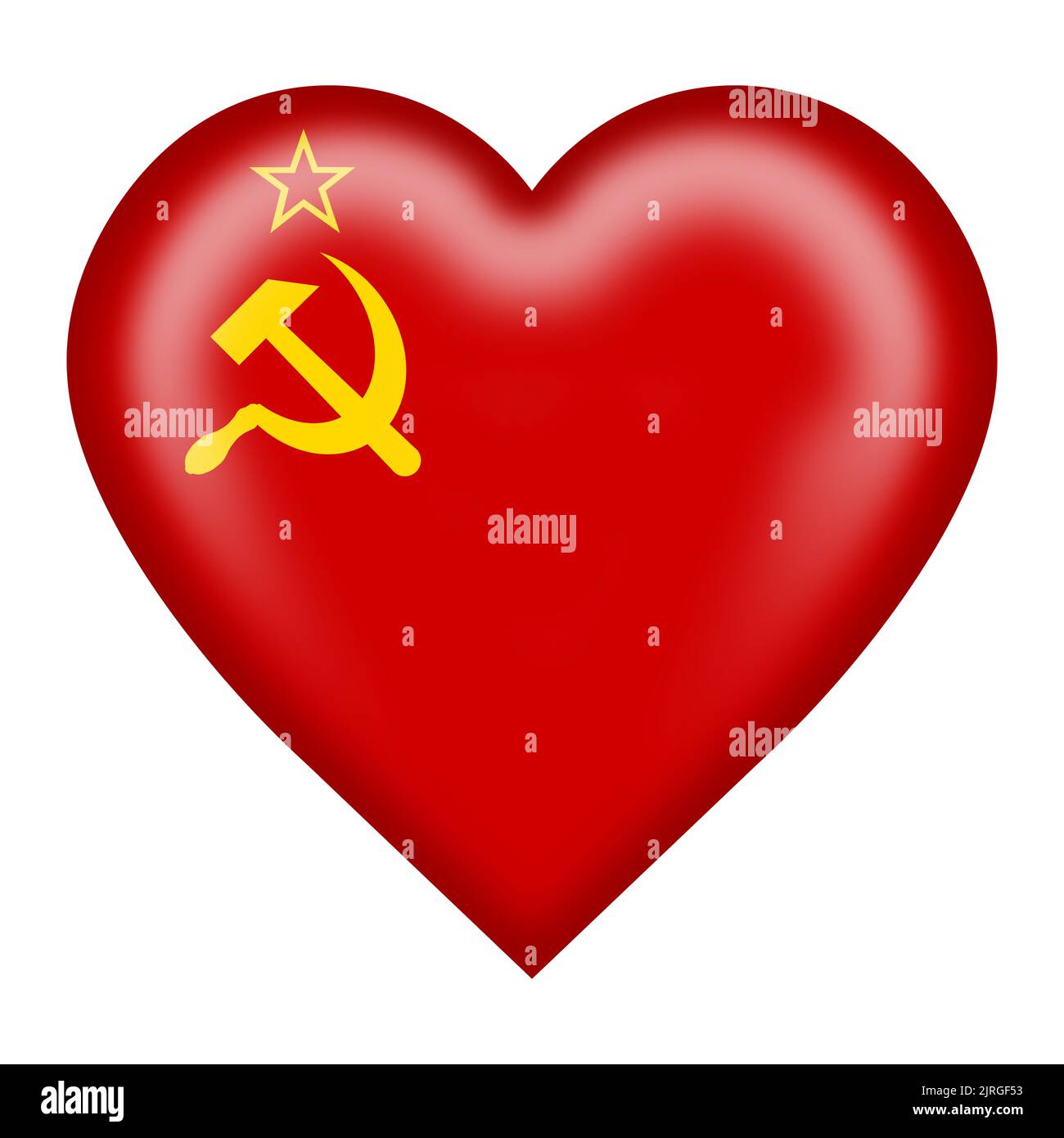 Illustrazione del pulsante cuore con bandiera dell'URSS 3D con percorso di taglio del martello CCP falce Foto Stock
