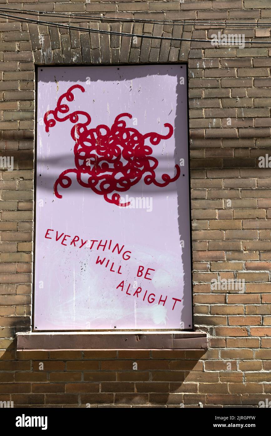 Finestra con graffiti tutto sarà perfetto. Ontario, Canada Foto Stock