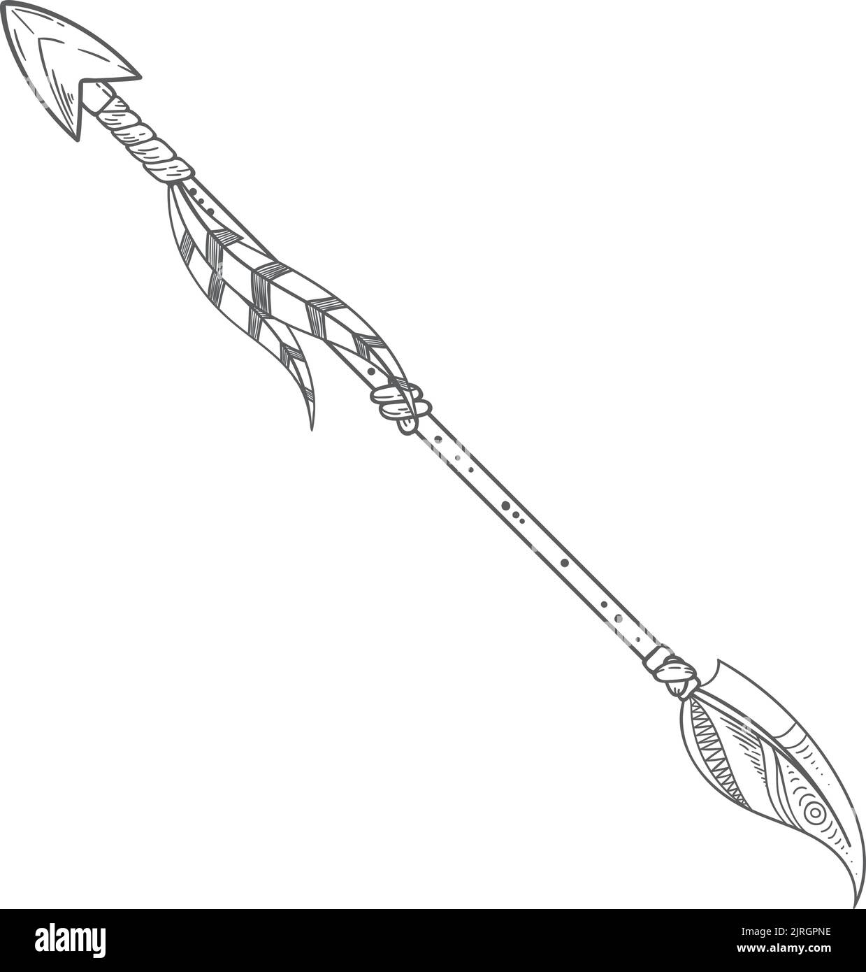 Antica freccia etnica schizzo. Arma disegnata a mano Illustrazione Vettoriale