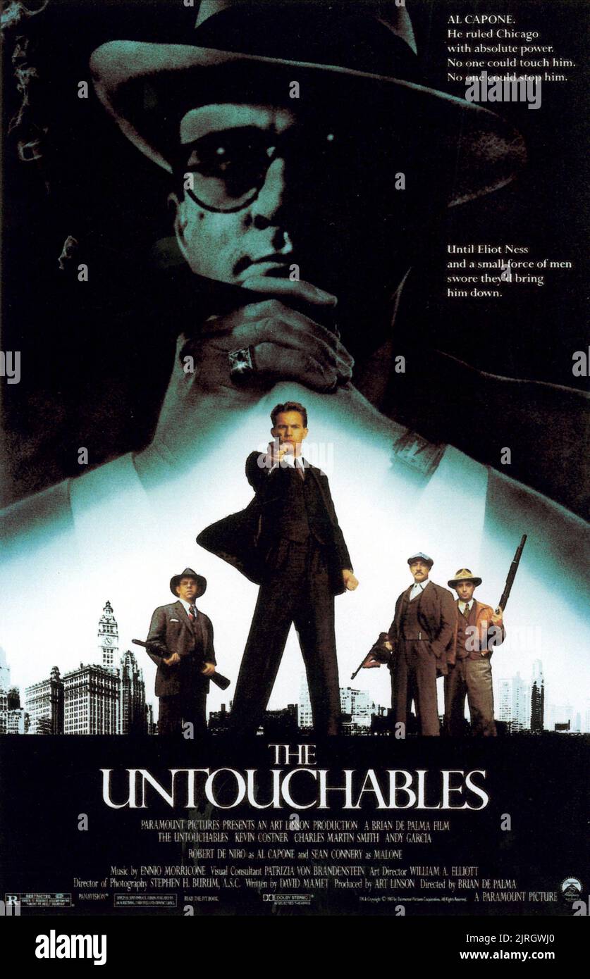 ROBERT DE NIRO, Kevin Costner, Andy Garcia, Sean Connery, Charles Martin SMITH POSTER, gli intoccabili, 1987 Foto Stock