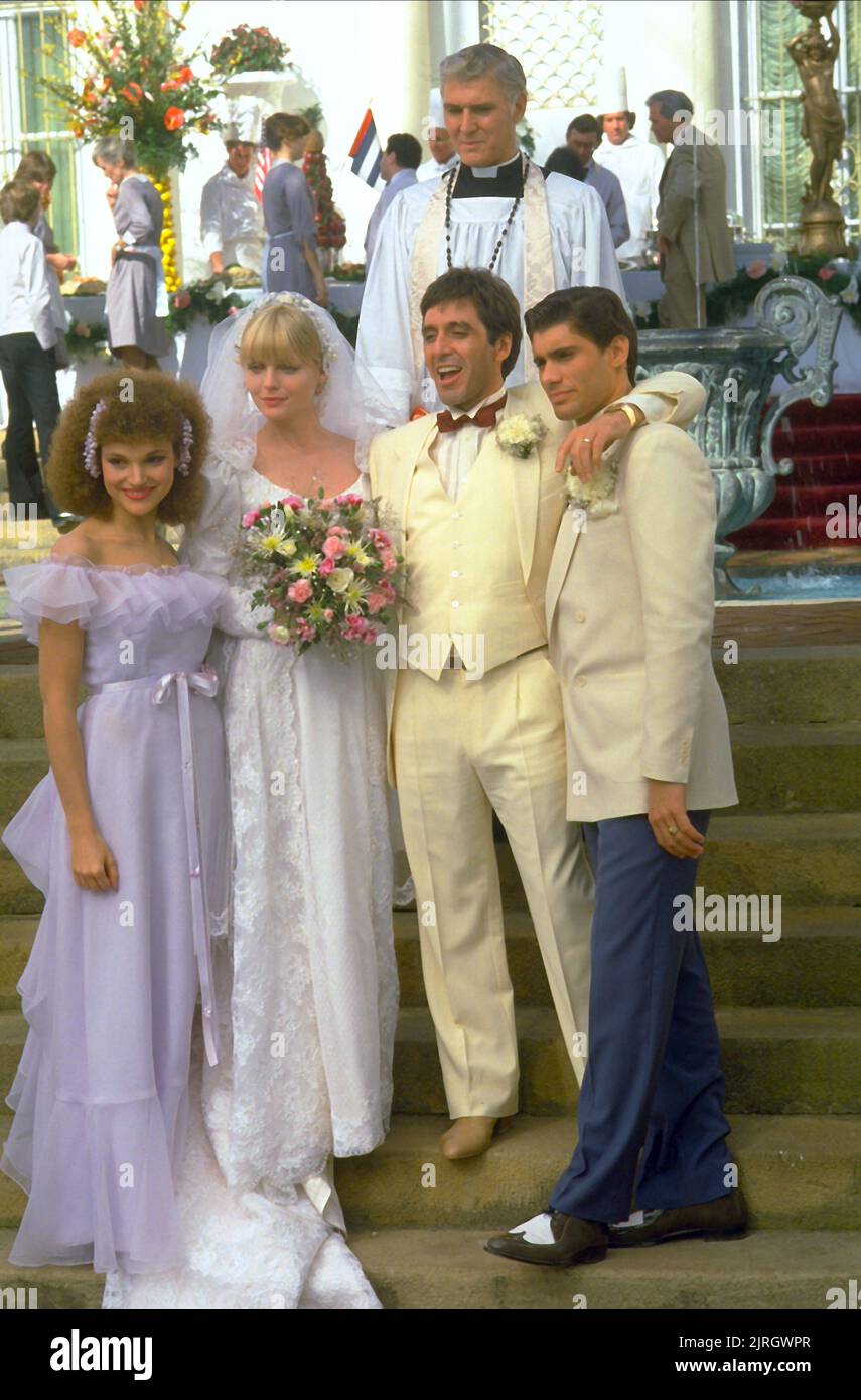 MARY Elizabeth Mastrantonio, Michelle Pfeiffer, AL PACINO, STEVEN BAUER, Scarface, 1983 Foto Stock