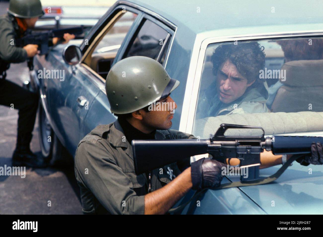 Uomo in auto, soldati, mancante, 1982 Foto Stock