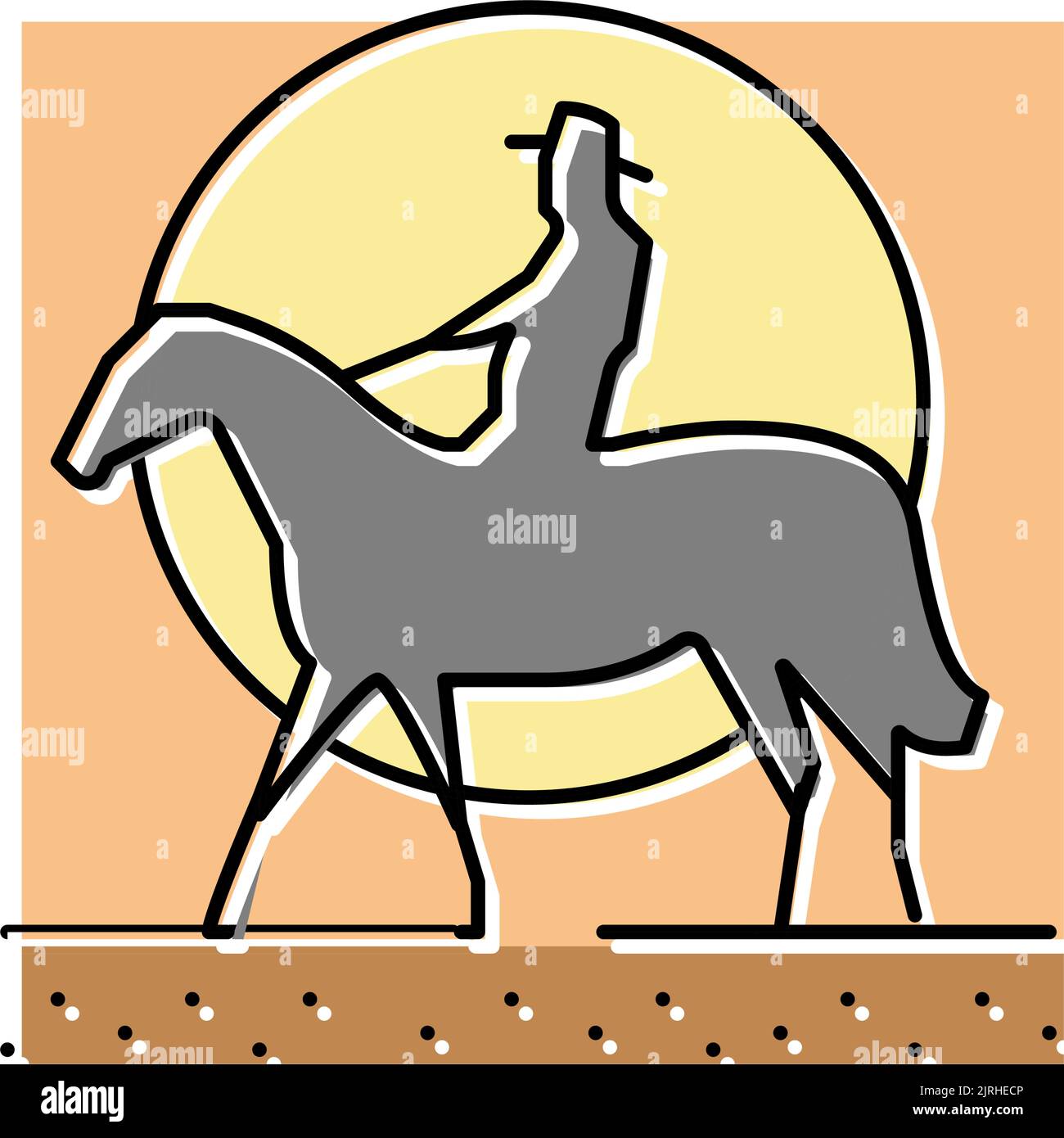 western cowboy cavalcare cavallo sul tramonto icona vettore illustrazione Illustrazione Vettoriale