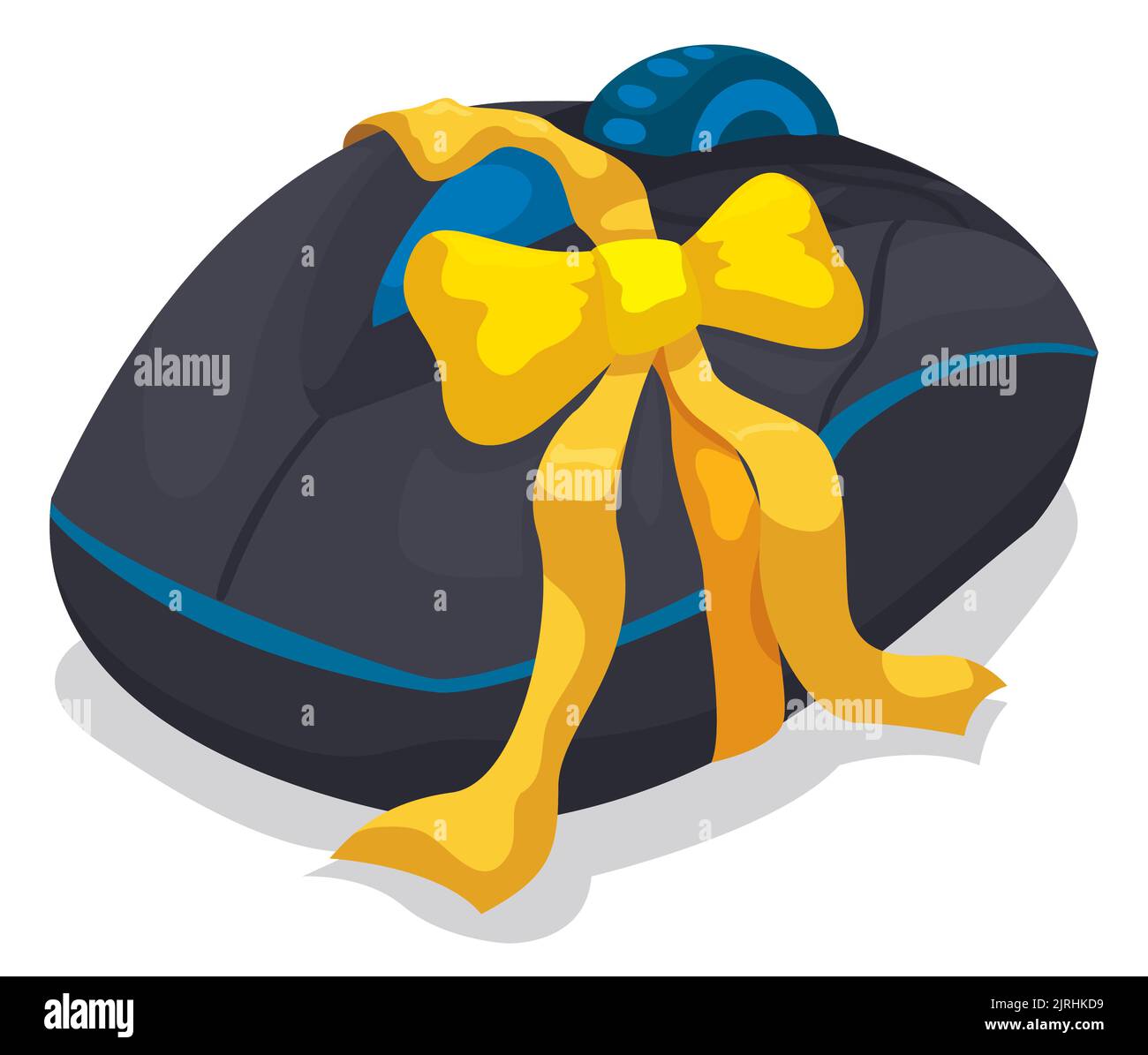 Mouse blu da gioco con nastro giallo, pronto per essere un regalo speciale per un geek o gamer. Illustrazione Vettoriale