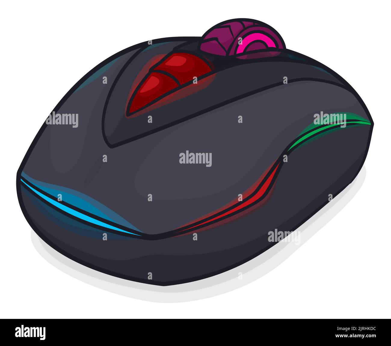 Design di gioco del mouse per computer, con luci LED in diversi colori e design wireless. Illustrazione Vettoriale