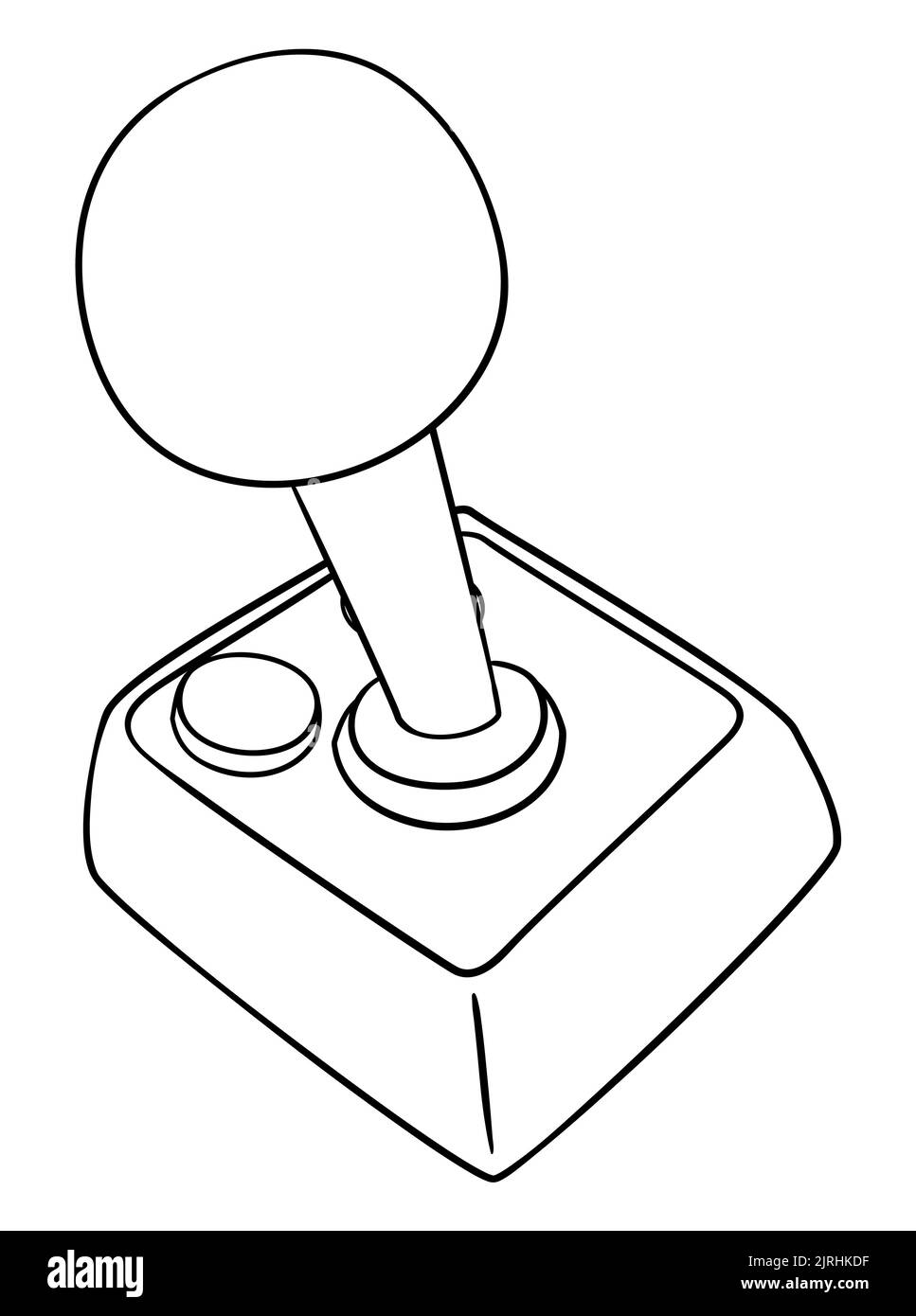 Design incolore e stile minimalista di un controller per videogiochi retrò con joystick e pulsanti, pronto a colorarlo. Illustrazione Vettoriale