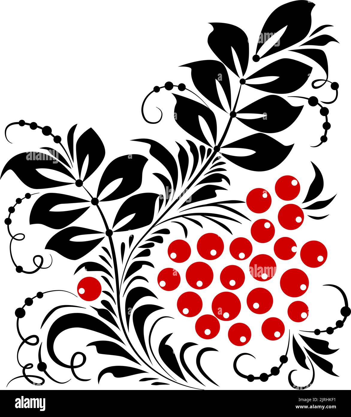 Poster in stile ucraino basato su ricami popolari ucraini in rosso e nero su sfondo bianco. Petrykivka. Illustrazione Vettoriale