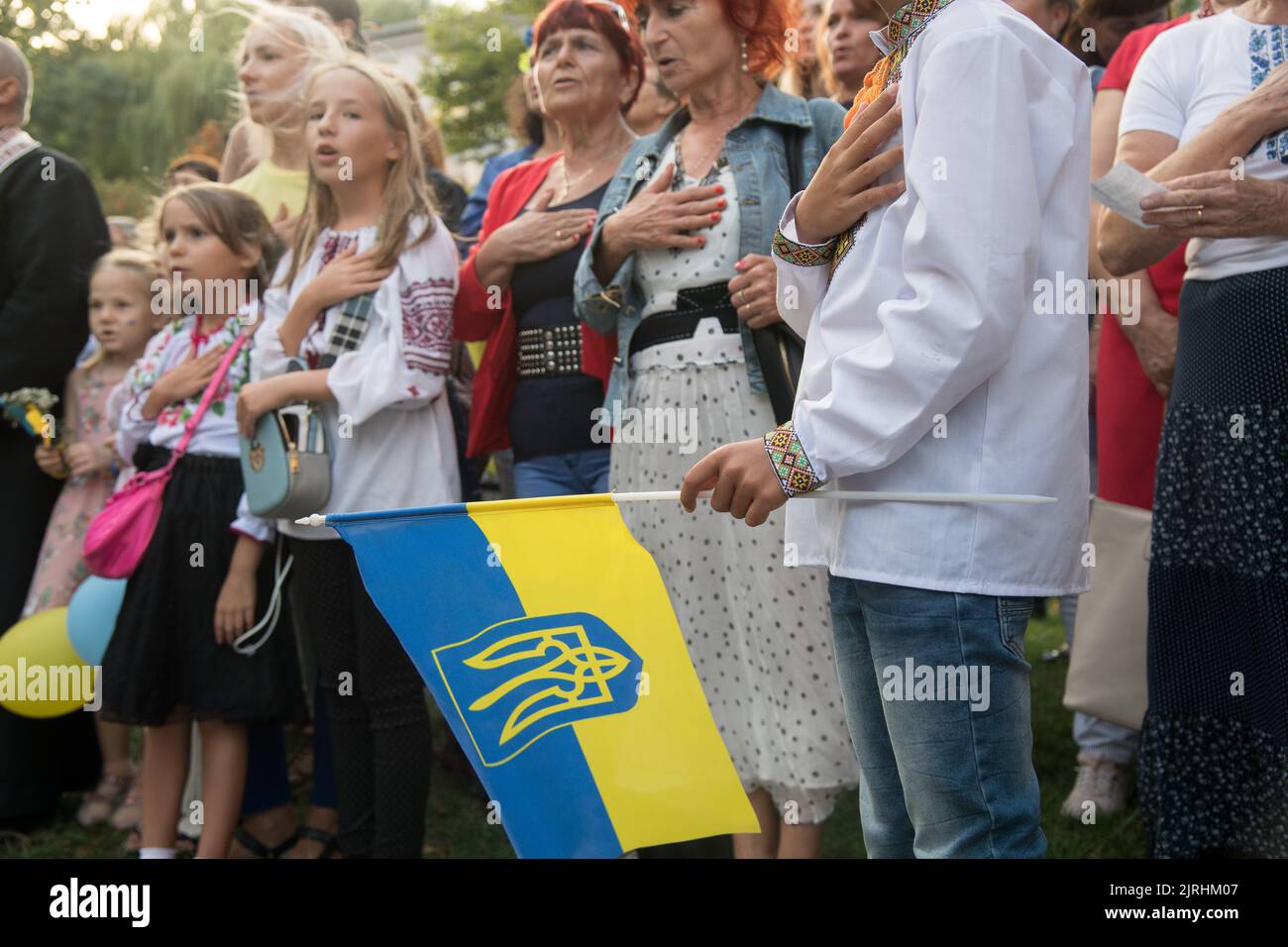 Danzica, Polonia. 24th agosto 2022. Protesta anti-guerra contro l'invasione russa in Ucraina, in sei mesi della guerra in Ucraina e Ucraina festa di Stato Indipendenza giorno dell'Ucraina © Wojciech Strozyk / Alamy Live News Foto Stock