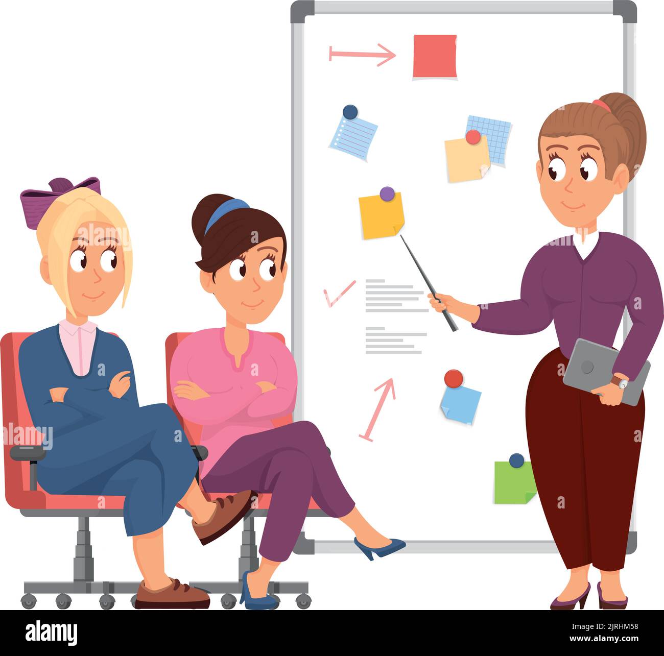 Manager femminile che spiega la strategia del team ai dipendenti Illustrazione Vettoriale