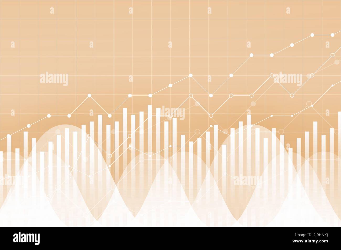 Grafico dei dati finanziari, illustrazione del vettore. Linee di tendenza, colonne, informazioni di base sull'economia di mercato. Grafico del concetto economico di analisi. Foto Stock