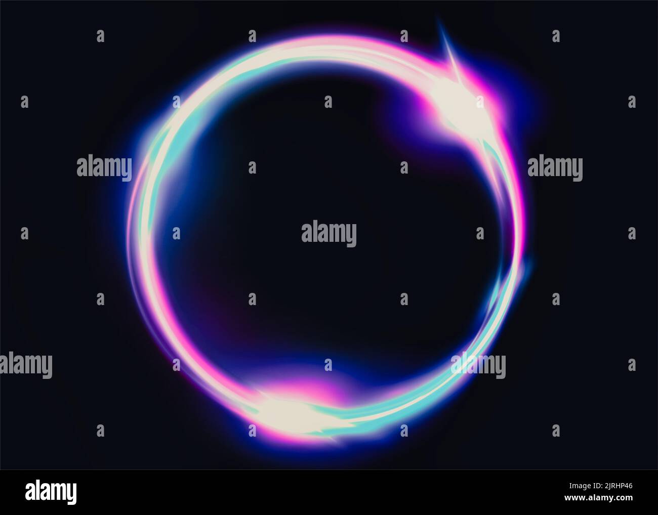 Vector VIBRANT Neon Circle con Glow. Moderna cornice rotonda con spazio vuoto per il testo. Loop astratto al neon luminoso con trasparenza. Luce colorata, Flare Foto Stock