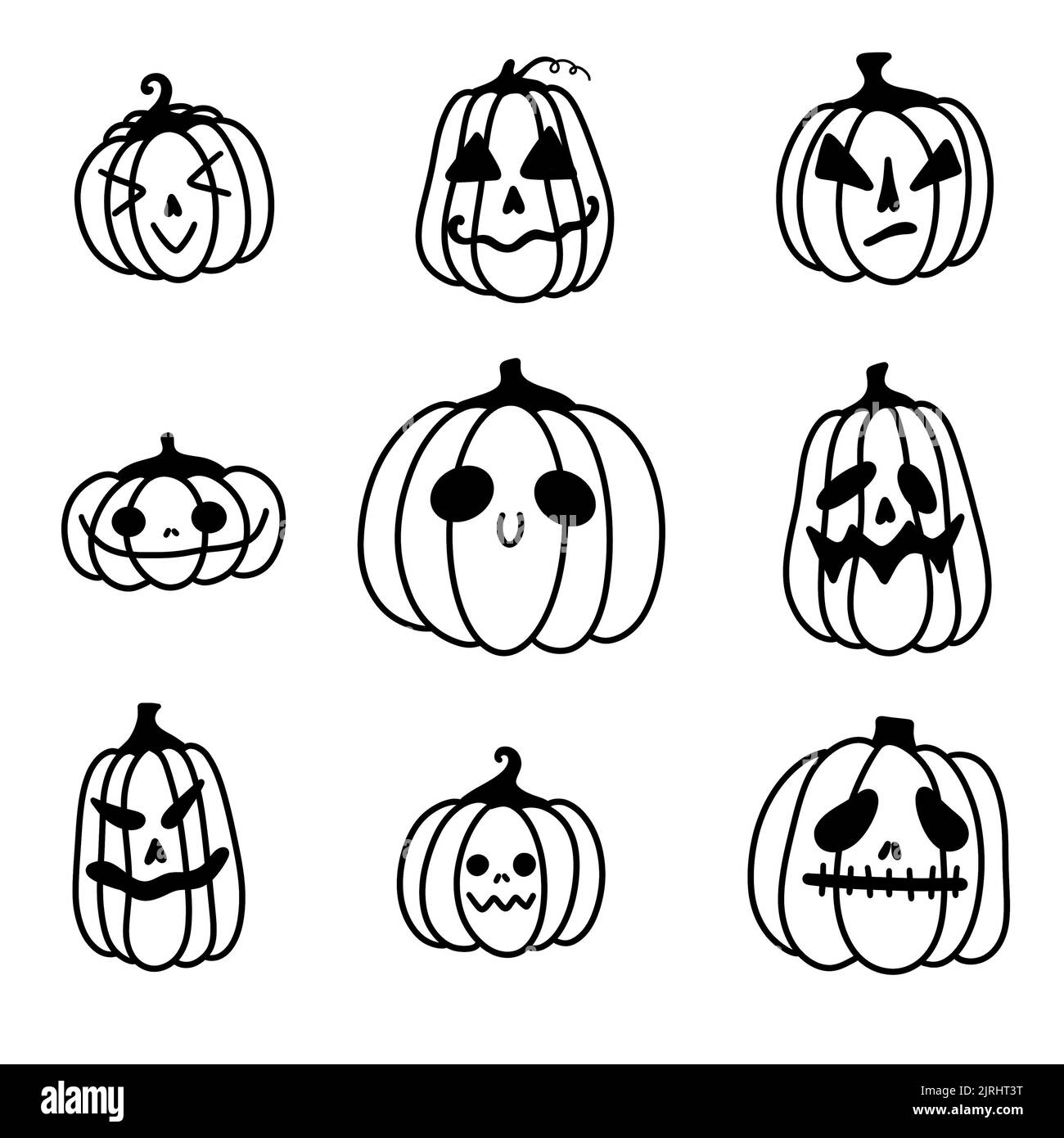 Autunno Halloween Set zucche per adesivi e accessori e taccuini e tessuti e vestiti stampa e carta da imballaggio. Illustrazione di alta qualità Foto Stock