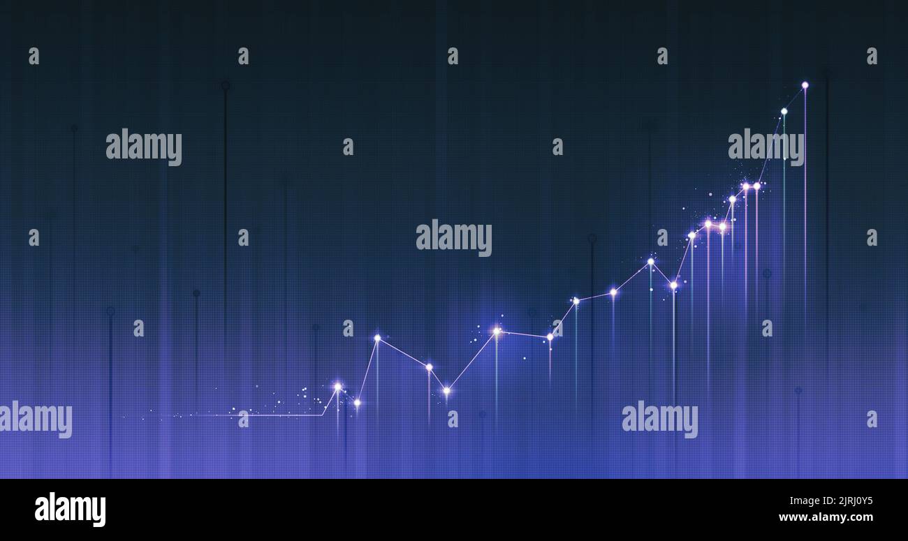 Grafico del grafico dei dati di business e della crescita informazioni di rapporto finanziario sul background finanziario futuristico con l'infogr di economia di borsa Foto Stock