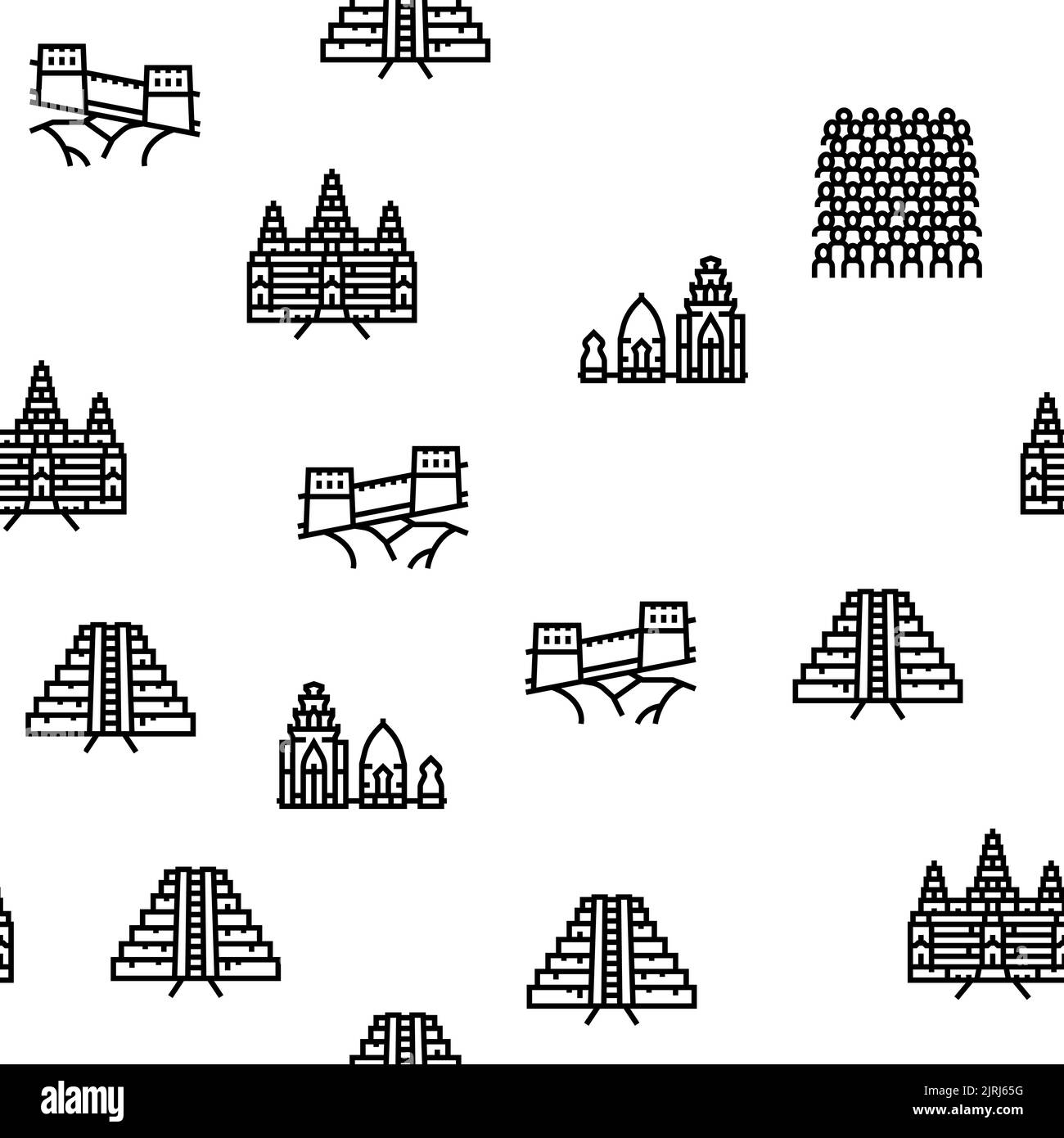 Asia Building e Land Scape vettore senza cuciture modello Illustrazione Vettoriale