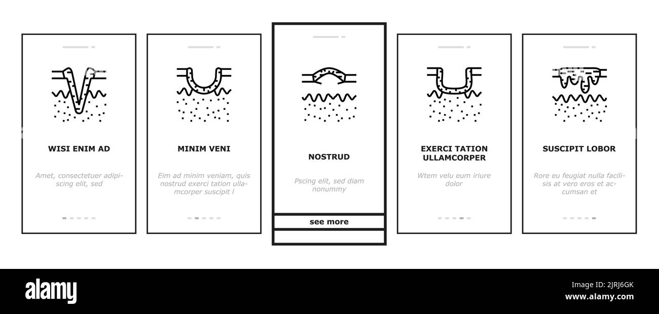 Cicatrice dopo Trauma o Chirurgia icone di onboarding impostare vettore Illustrazione Vettoriale