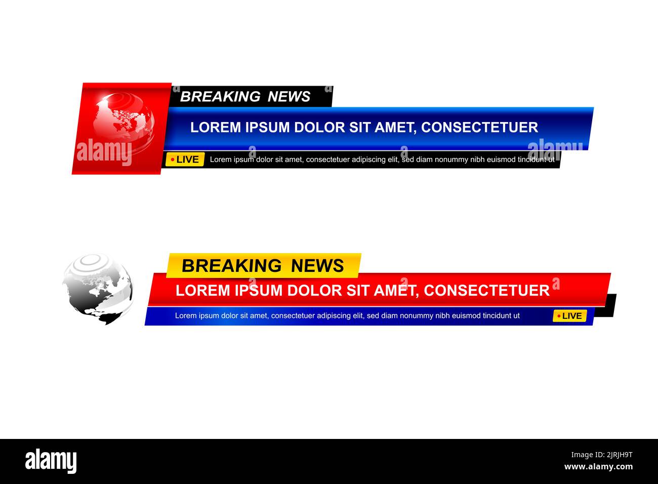 Breaking News template set, raccolta di news TV program title su sfondo bianco. Breaking News testo su un tag e badge. Stile elegante e moderno, Foto Stock