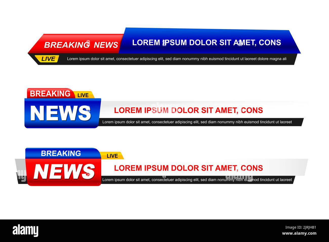 Breaking News template set, raccolta di news TV program title su sfondo bianco. Breaking News testo su un tag e badge. Stile elegante e moderno, Foto Stock
