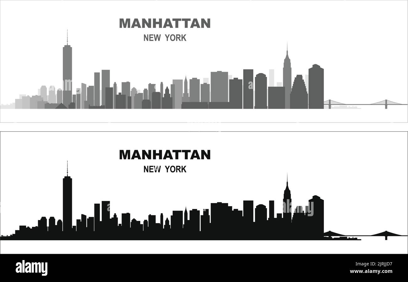 Disegno vettoriale modificabile a livelli di Manhattan, New York City, USA, ogni edificio è su un livello separato. Illustrazione Vettoriale