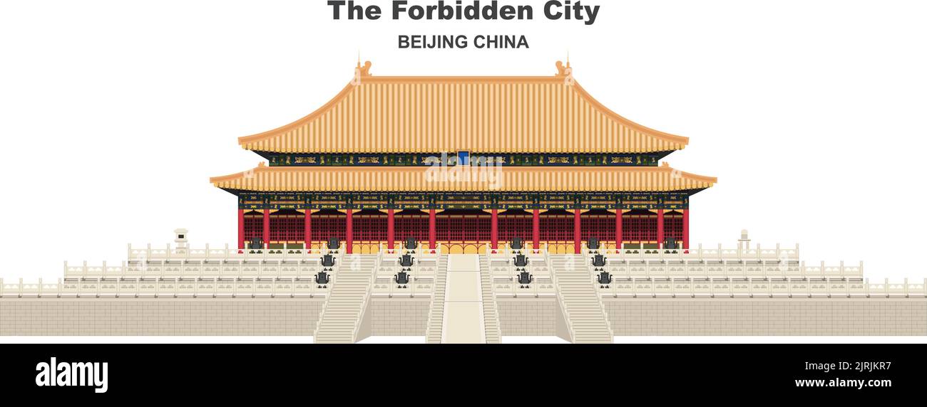 Illustrazione vettoriale modificabile a strati dell'antico palazzo reale nella città proibita, Pechino, cina. Illustrazione Vettoriale