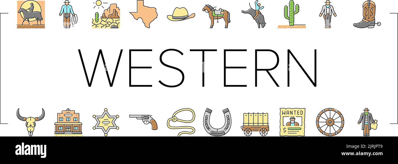 Western Cowboy e Sheriff Man icone Set Vector Illustrazione Vettoriale