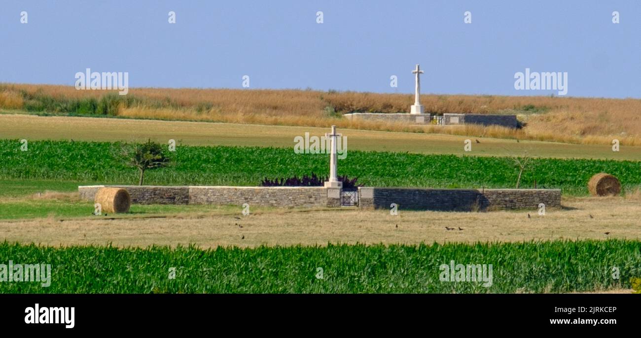 Cimiteri di guerra britannici Redan Ridge numero 2 e 3, Beaumont-Hamel, campo di battaglia Somme, Francia Foto Stock
