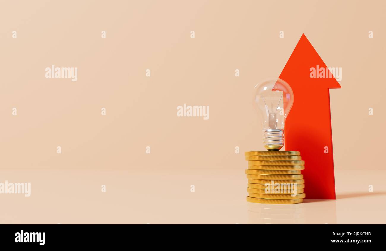 Costo crescente di elettrico. Concetto di aumento del prezzo dell'energia. Rendering 3D Foto Stock