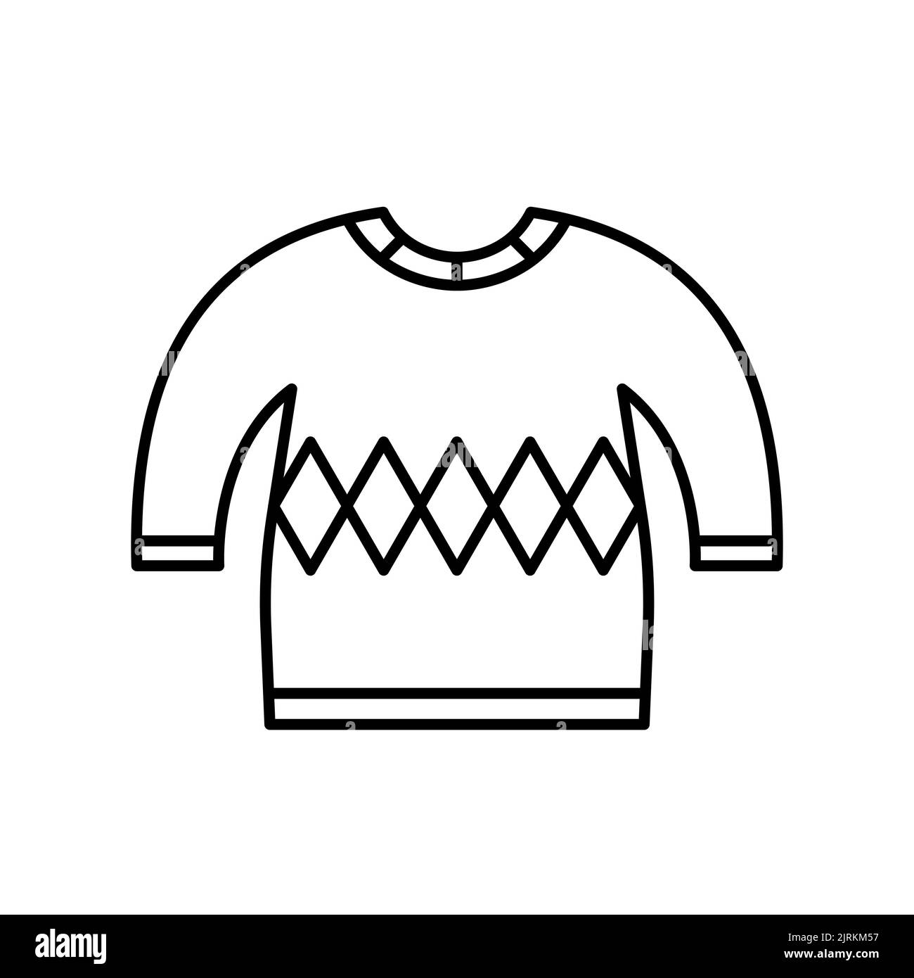 Baby maglione contorno nero icona vettoriale. EPS 10.... Vista laterale anteriore abbigliamento bambini.... Semplice vestito di capretto. Isolato su bianco. Maglione carino con una stella..... Foto Stock