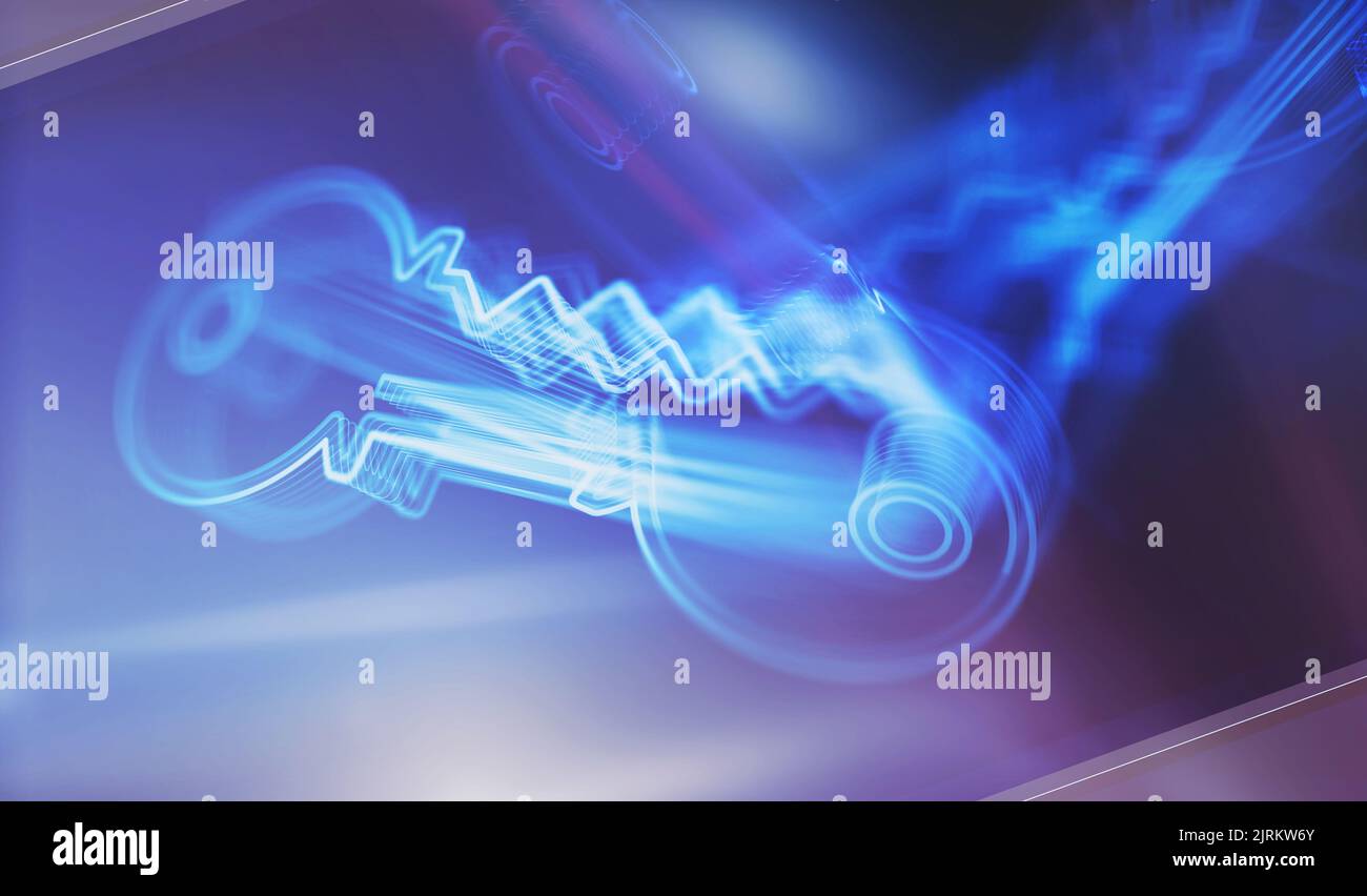 Sicurezza informatica e password con il concetto digitale Key Symbol. Rete, cyber tecnologia e computer sfondo astratto 3D illustrazione. Foto Stock