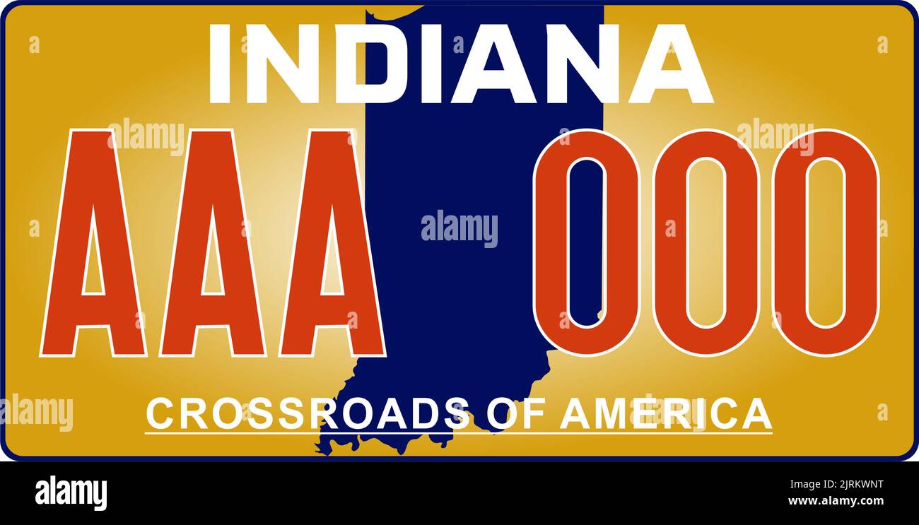Marcatura delle targhe dei veicoli in Indiana negli Stati Uniti d'America, targhe dei veicoli. Numeri di patente di guida dei diversi stati americani. Stampa vintage Illustrazione Vettoriale