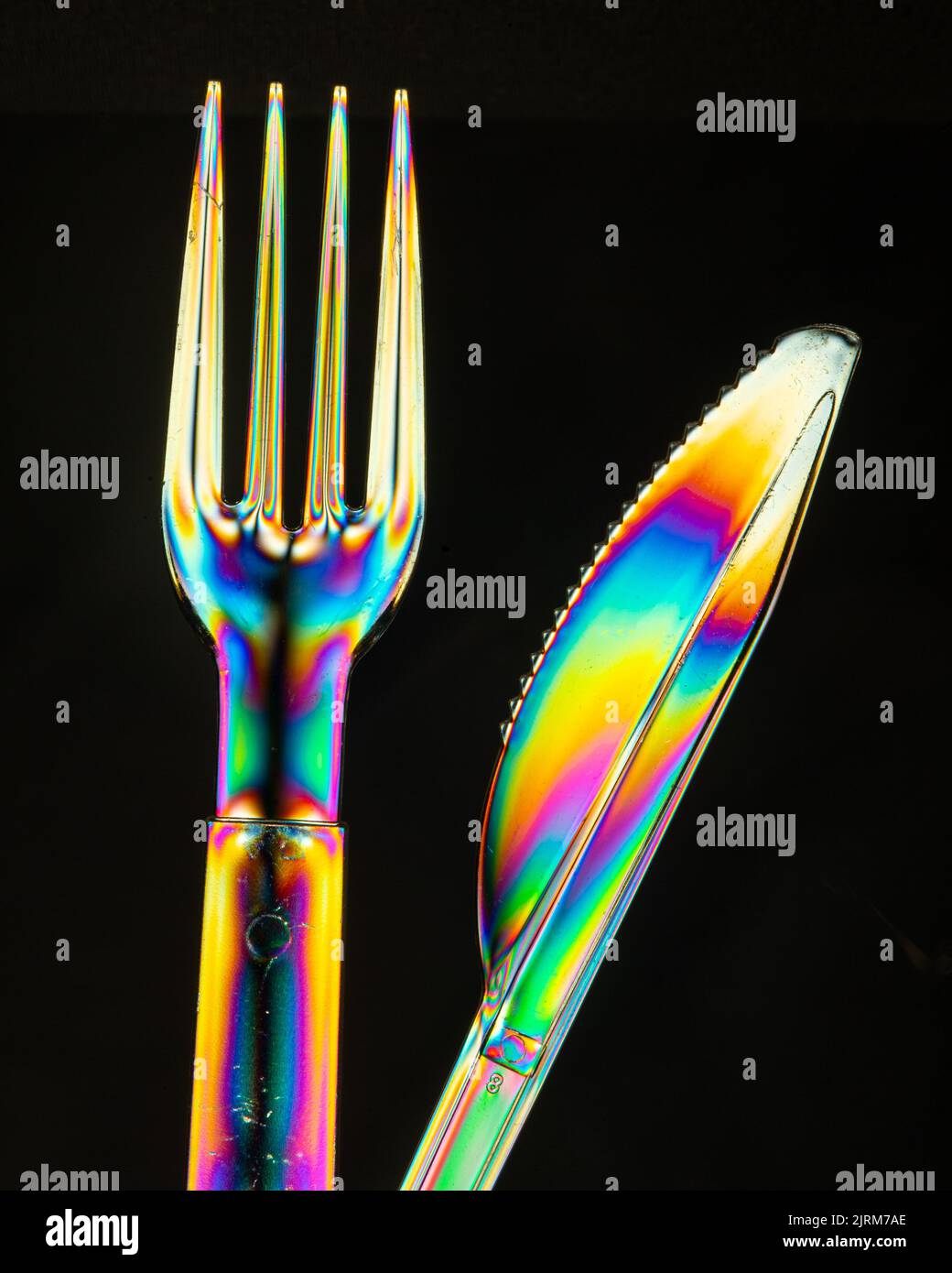 Forcella e coltello polarizzati per fotoelasticità Foto Stock