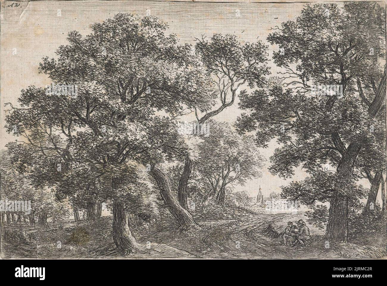 Sei paesaggi. Un uomo e una donna ai piedi di una quercia. (H41), 1640-1690, di Anthonie Waterloo. Dono del Vescovo Monrad, 1869. Foto Stock