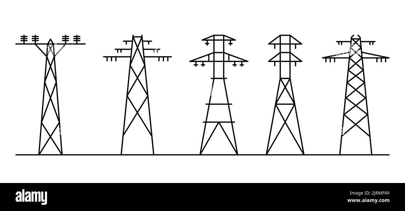 Linea elettrica. Poli elettrici diversi. Illustrazione Vettoriale
