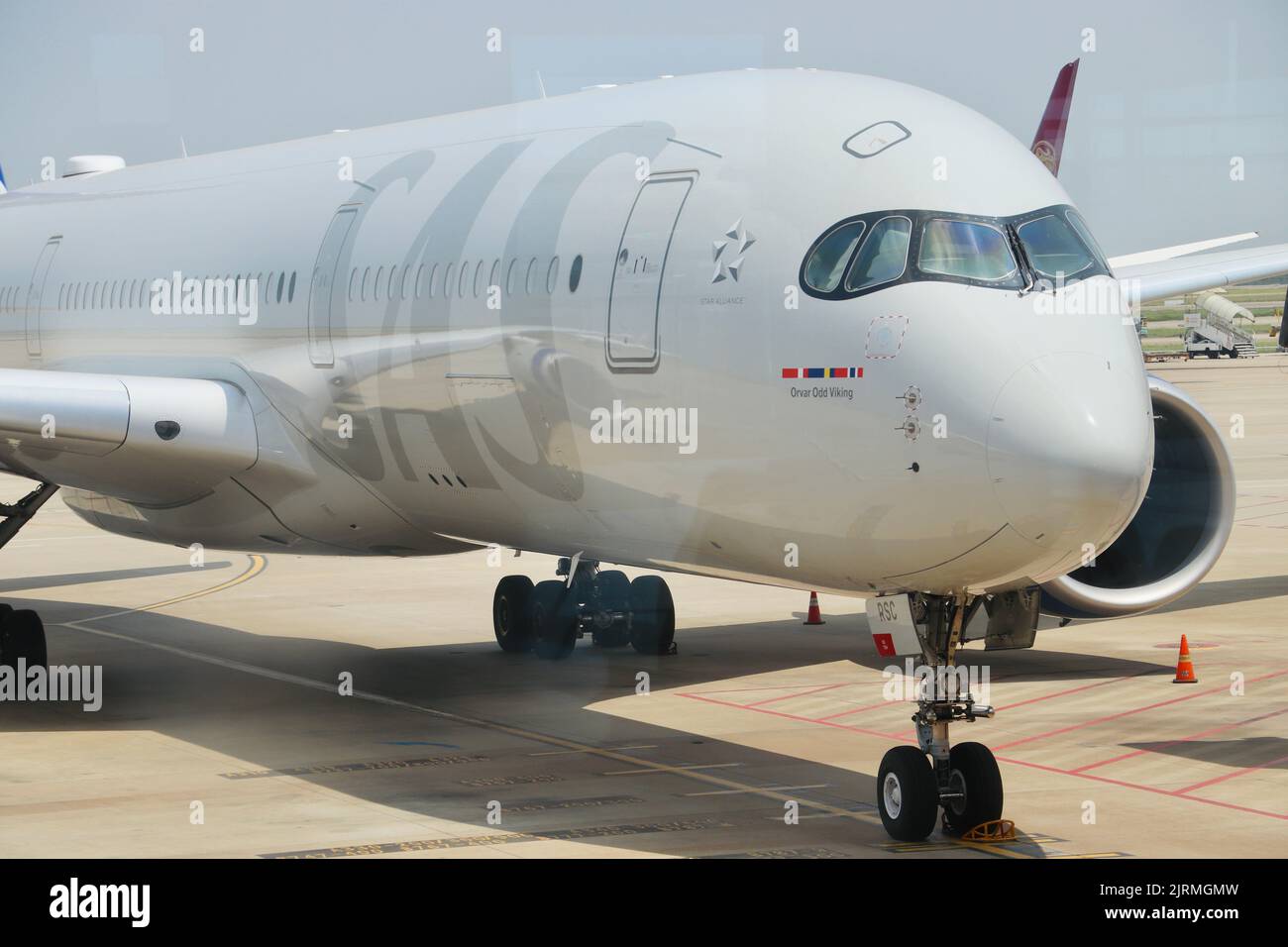 Il bianco SAS Airlines Airbus A350-900 a Shanghai Pudong Airport Foto Stock