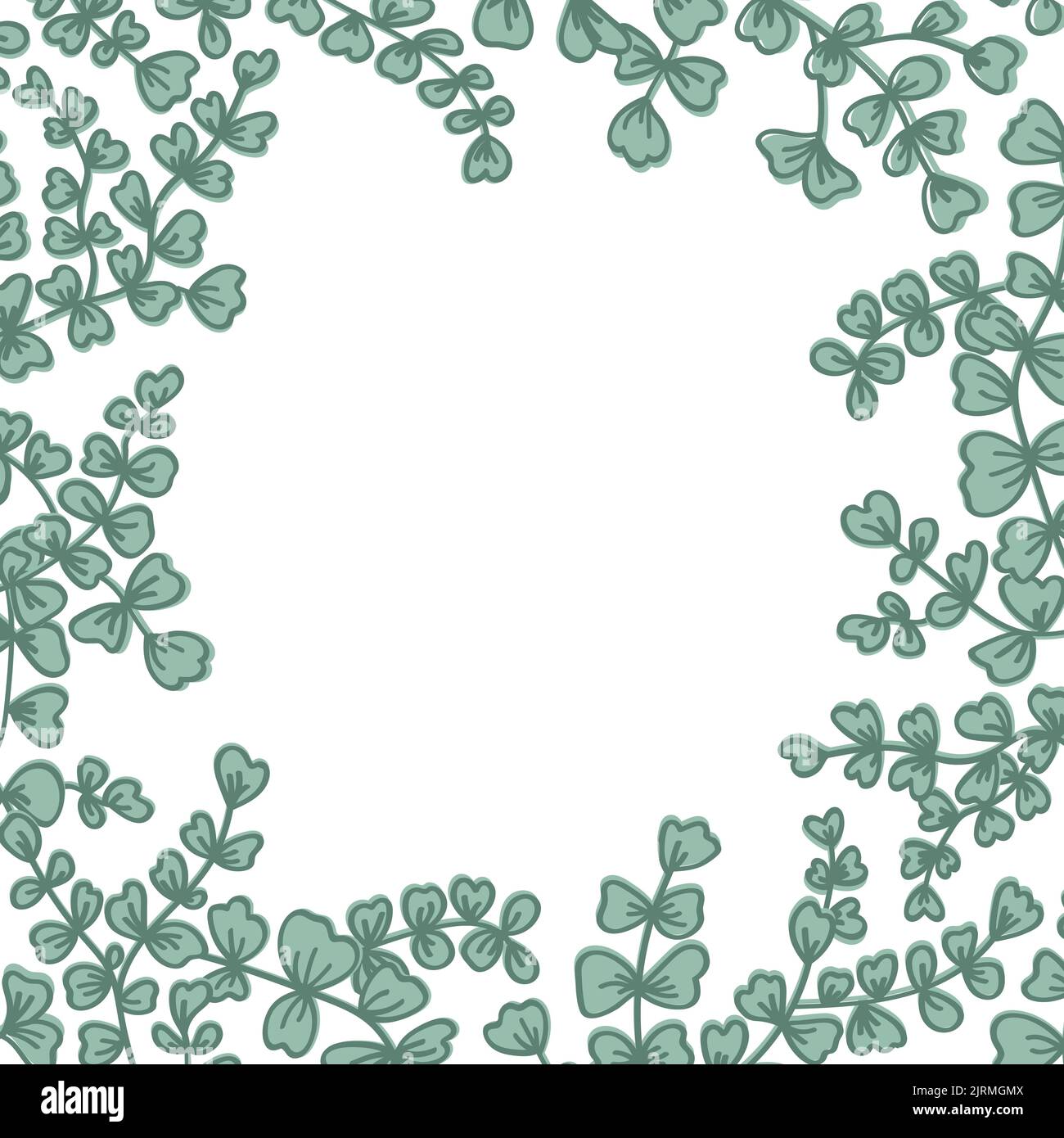 Cornice quadrata con foglie Adiantum su bianco. Cinque dita felce sfondo con posto per il testo. Illustrazione Vettoriale