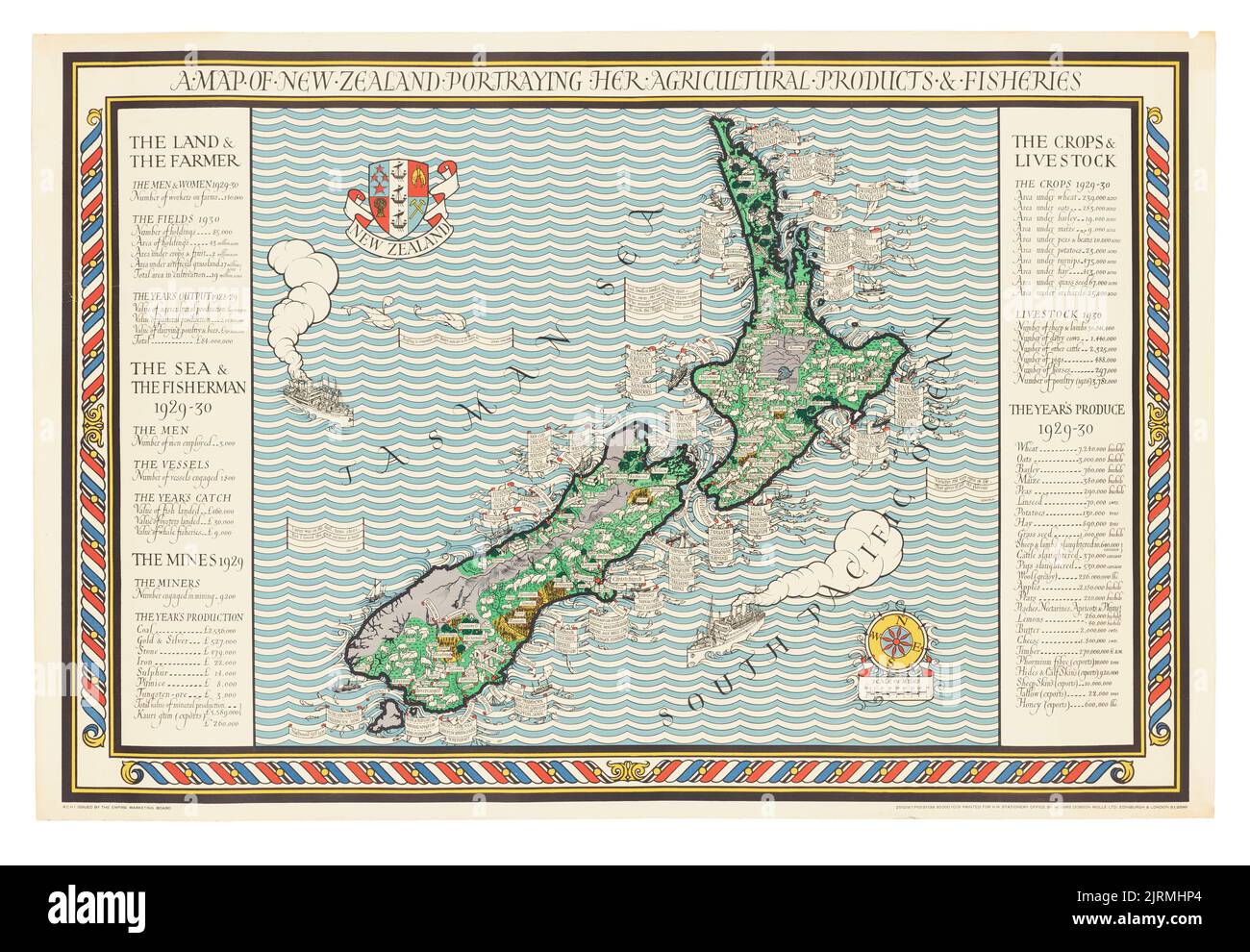 Poster, «A Map of New Zealand», 1931, Regno Unito, di MacDonald Gill, Dobson, Molle and Co. Ltd., H.M. Stationery Office, Empire Marketing Board. Trovato nella collezione, 2012. Foto Stock