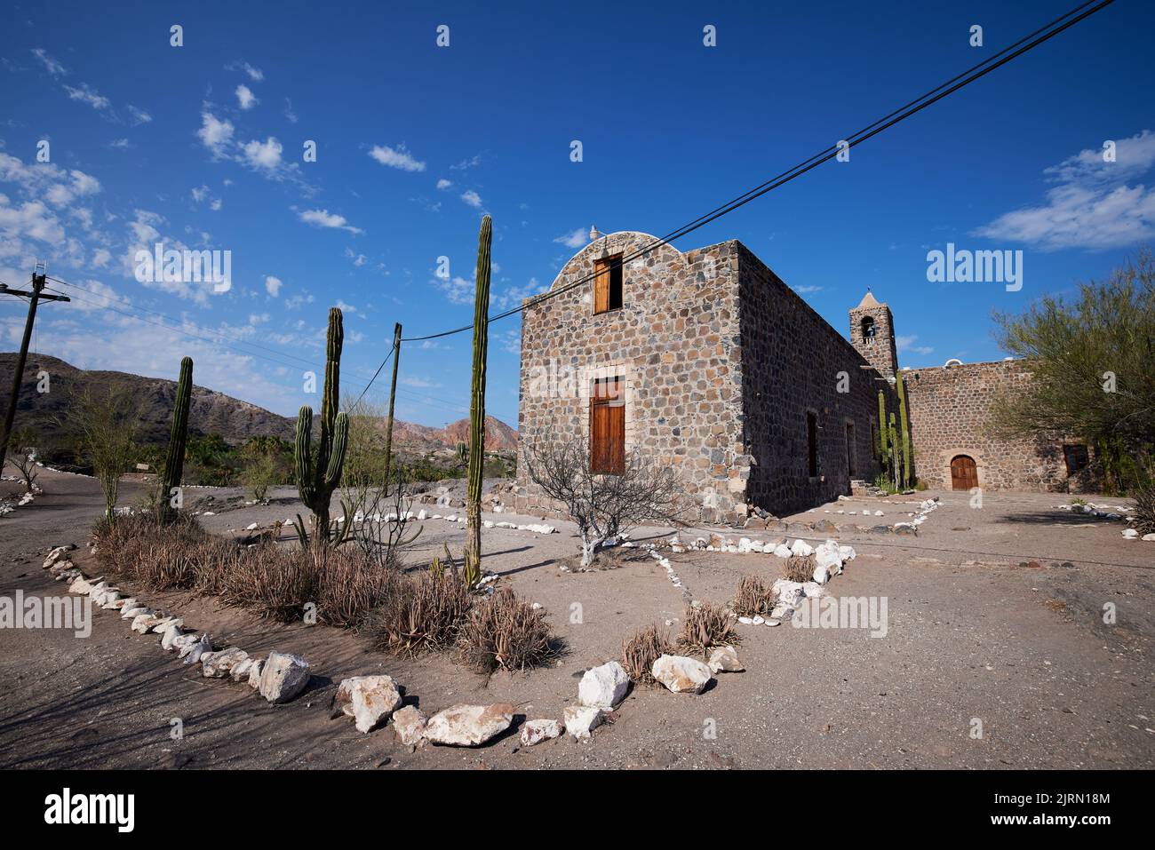 Una vecchia chiesa Mission de Santa Rosalia de Mulege a Mulege, Baja California sur, Messico Foto Stock