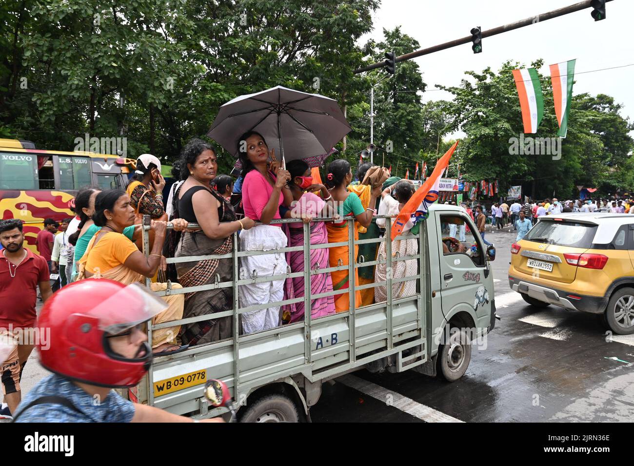 Kolkata, Bengala occidentale, India - 21st luglio 2022 : All India Trinamool Congress Party, AITC o TMC, a Ekushe luglio, Shadd Dibas, Martyrs Day Rally. Grazie Foto Stock