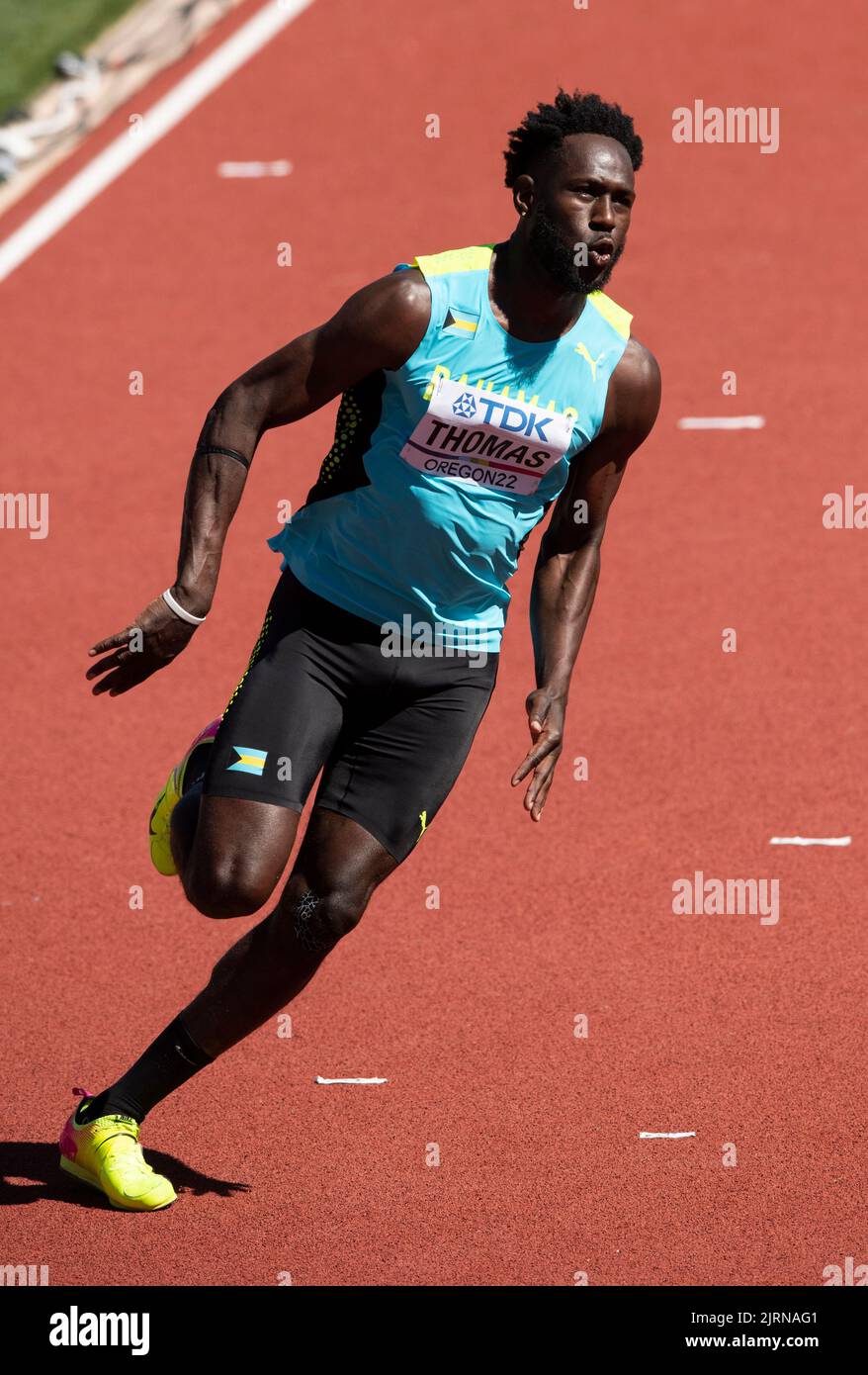 Donald Thomas delle Bahamas che gareggia nelle manches da salto maschile al World Athletics Championships, Hayward Field, Eugene, Oregon USA per il 15th Ju Foto Stock