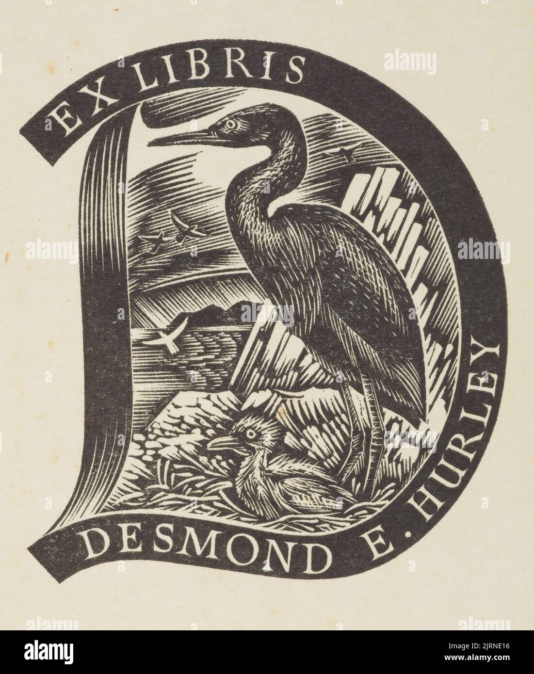 Bookplate: Ex libris Desmond E. Hurley., 1950, Wellington, di e Mervyn Taylor. Dono della signora e Henderson, 1987. Foto Stock