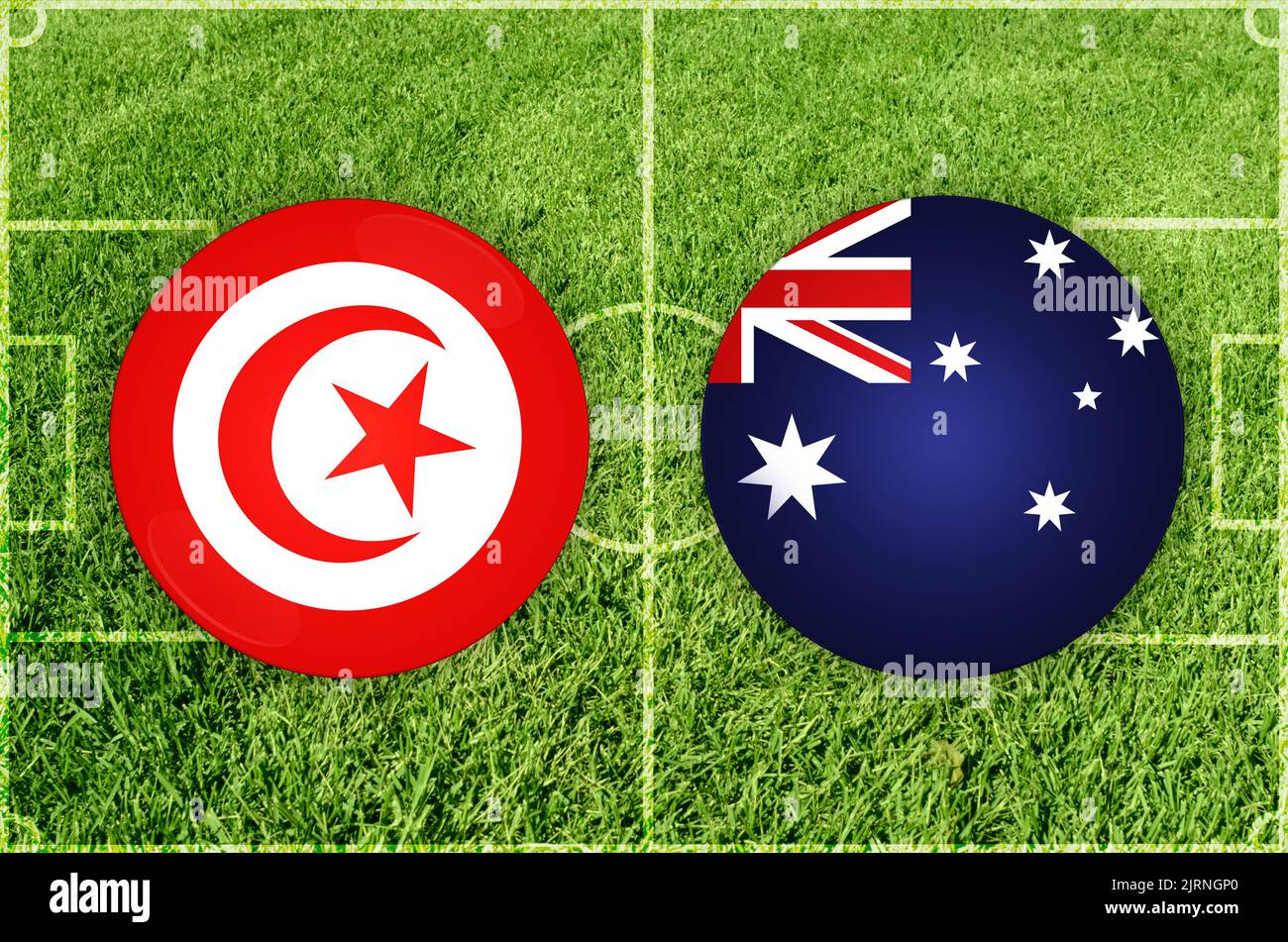 Illustrazione per la partita di calcio Tunisia vs Australia Foto Stock