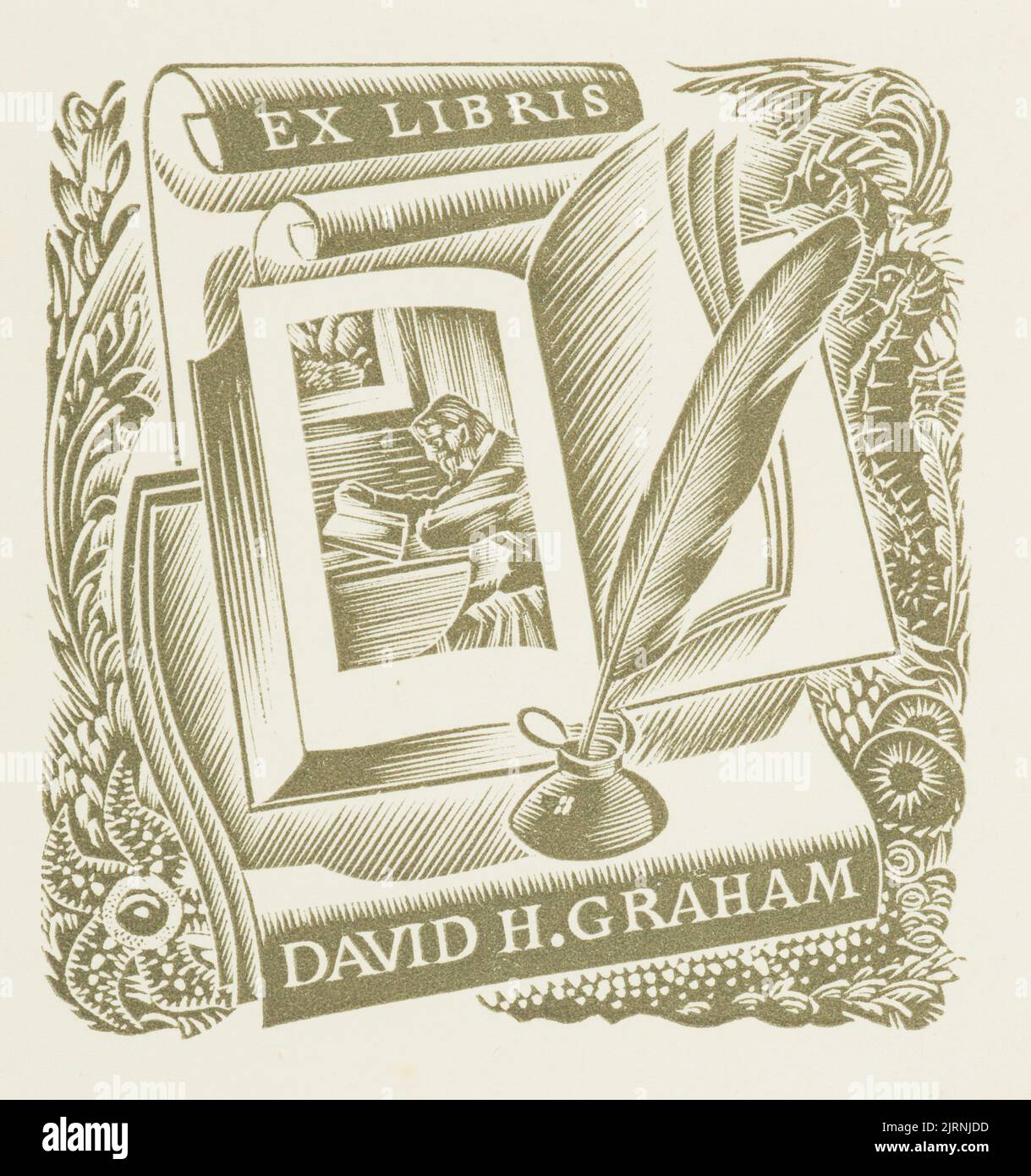 Bookplate: Ex libris David H. Graham., 1952, Wellington, di e Mervyn Taylor. Dono della signora e Henderson, 1987. Foto Stock