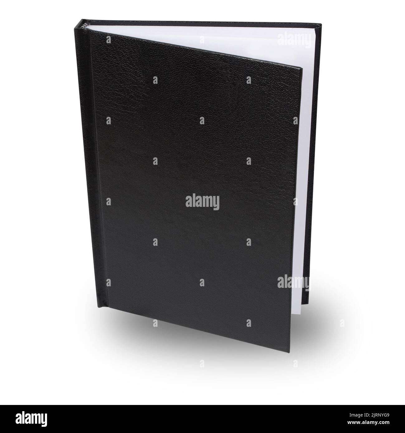 Un libro nero isolato su un taglio bianco Foto Stock